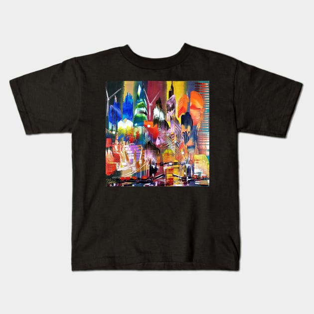 City of London Skyline Abstract Painting 795 Kids T-Shirt by artsale